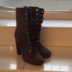 Gray lace up booties